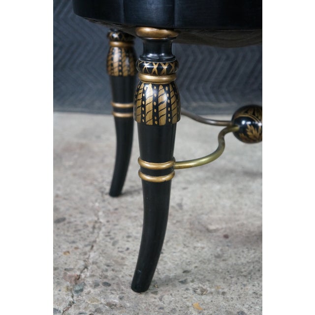 Mid Century Regency Style Ebonized Gold Painted Upholstered Stool Pouf Bench For Sale - Image 18 of 18