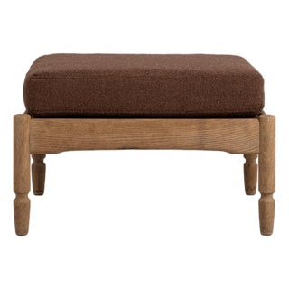 Oak Stool With Upholstered Seat, France, Circa 1970 For Sale