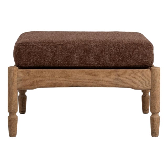 Oak Stool With Upholstered Seat, France, Circa 1970 For Sale