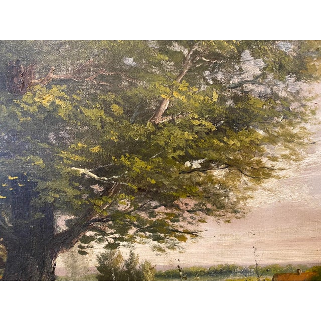 Textile Antique Signed Oil on Canvas Painting For Sale - Image 7 of 13