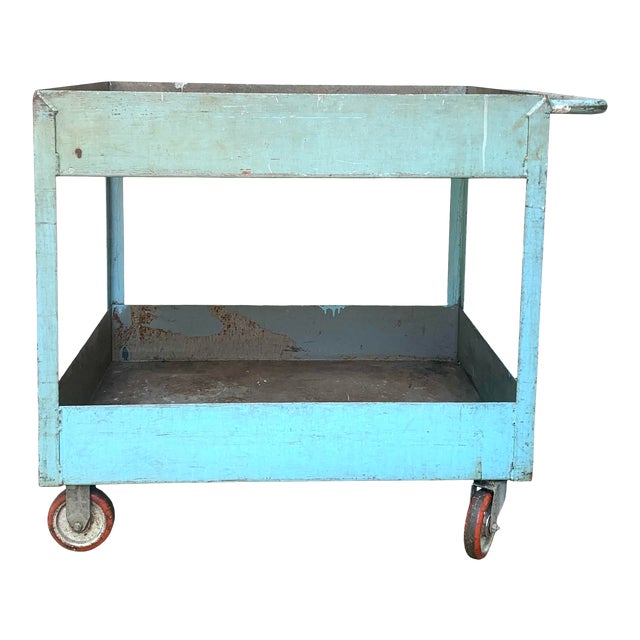 1960s Robbins Egg Blue Industrial Plumbers Rolling Cart