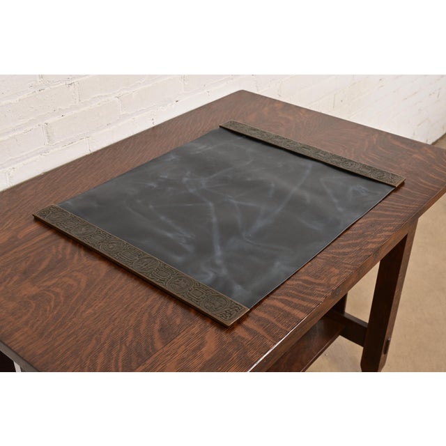 Art Deco Tiffany Studios New York Zodiac Bronze Blotter Ends With Leather Desk Blotter For Sale - Image 3 of 14