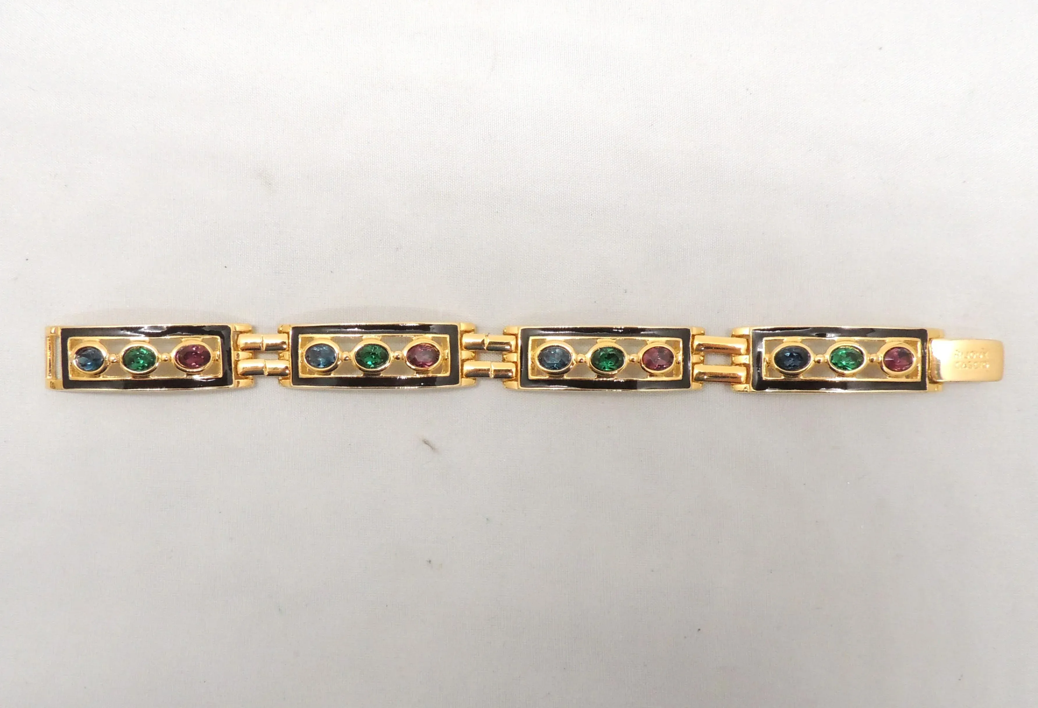 Vintage 1980s Signed Bijoux Cascio Italy Enamel & Rhinestone