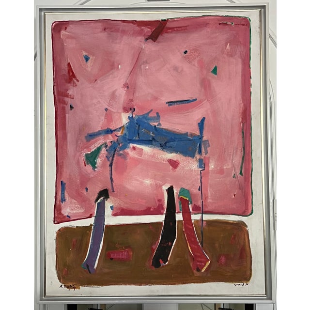 2001 "Lake Red Abstract" Modern Oil Painting by Tsarfaty For Sale - Image 4 of 5