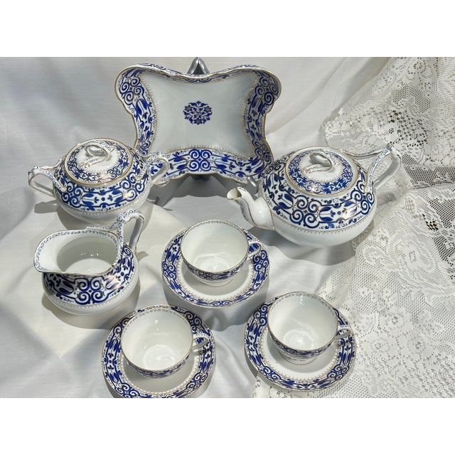 Ceramic Antique Austrian Porcelain 10 Pc Tea Set Cobalt Blue and Gold, Fischer & Mieg Pirkenhammer For Sale - Image 7 of 12