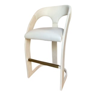 Global Views Delia White-Milk Leather Bar Stool Pair Available For Sale