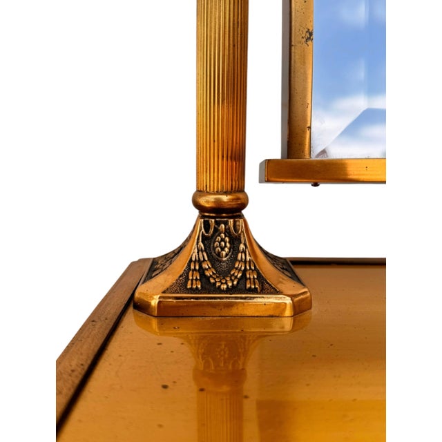 Neoclassical Hollywood Regency Brass-Clad Mahogany Vanity Dressing Mirror For Sale - Image 12 of 13