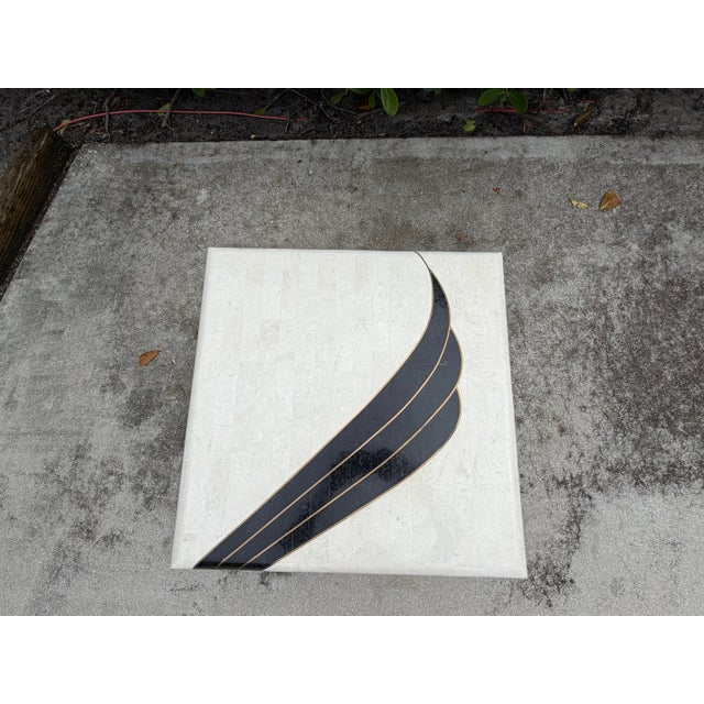 1990 Postmodern Pedestal Accent Table With Black & Brass Inlay For Sale In Naples, FL - Image 6 of 11