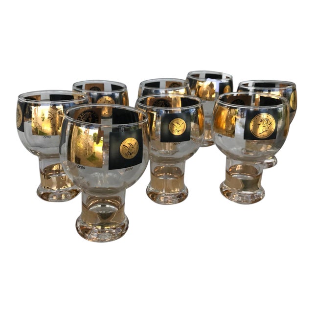 1960s Cera Glassl Coin Schooner Beer Glasses- Set of 8 For Sale