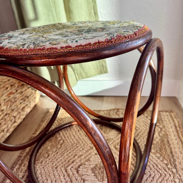 1960s 1960s Mid-Century Bentwood Thonet-style Stool With Floral Tapestry Seat For Sale - Image 5 of 11
