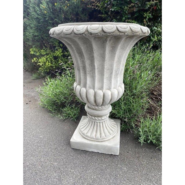British Cast Stone Fluted Garden Urns, Set of 2 For Sale - Image 10 of 12