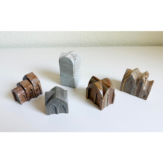 Brown Gothic Architectural Study in Hand Carved Marble, a Collection of 5, Dated 1912 For Sale - Image 8 of 11