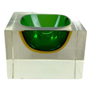 Murano Green Glass Sommerso Block Cube Ashtray from Flavio Poli, Italy, 1970s For Sale
