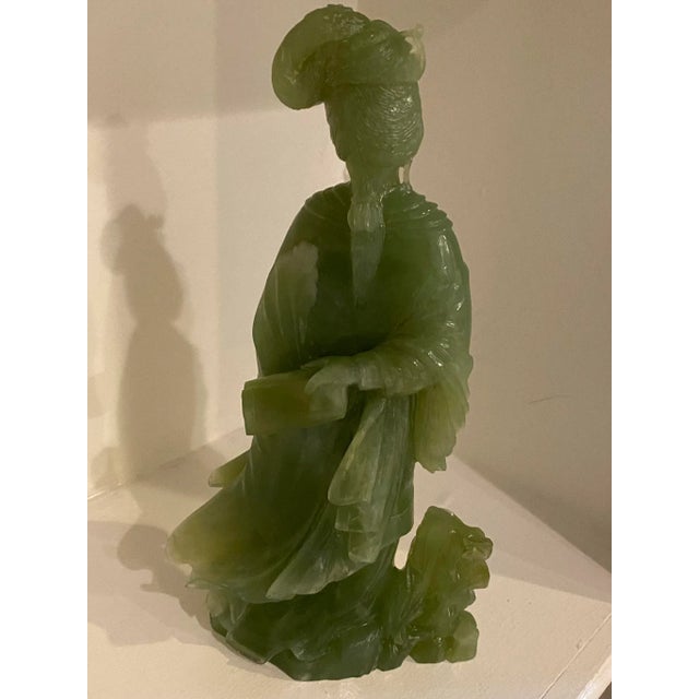 Antique Handcarved Solid Jade Female Figure With Intricate Detail For Sale - Image 10 of 12