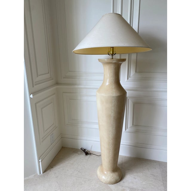Fantastic 1980’s Faux goatskin/faux parchment floor lamp. In the style of Enrique Garcel or Karl Springer. Fabulous bold...