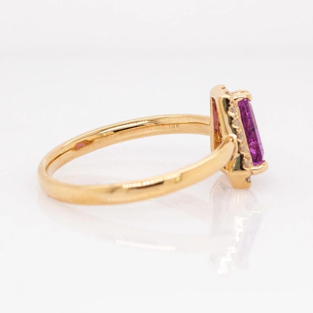 Metal 1ct Purple Sapphire Ring With Natural Diamond Accents: 14k Solid Gold, 8x7mm For Sale - Image 7 of 7
