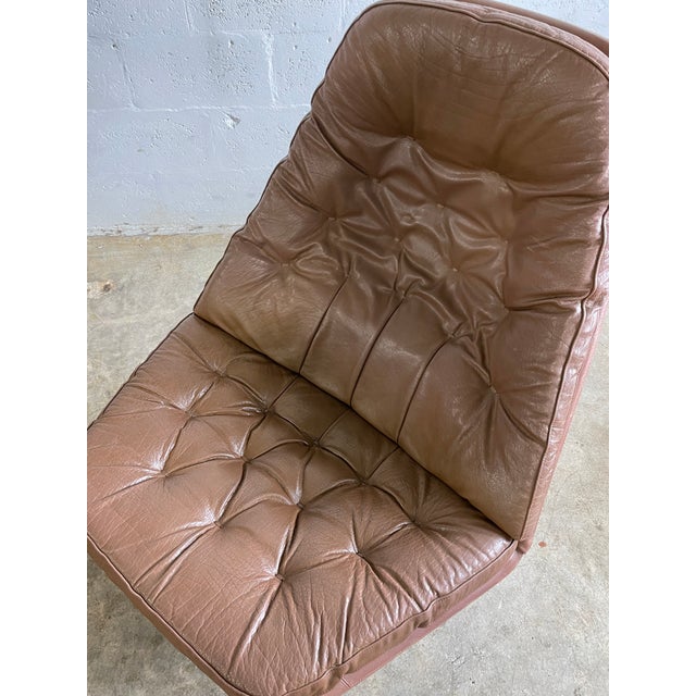 Wood Madsen & Schubell Ms68 Leather Danish Mid Century Swivel Recliner Chair and Ottoman For Sale - Image 7 of 12