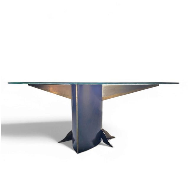 Postmodern Belgo Chrom table / oval glass top / 1980s Width 200Depth 105Height 74 cm