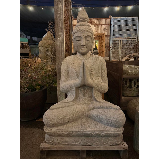 Stone Vintage Sitting Stone Garden Buddha Statue For Sale - Image 7 of 9