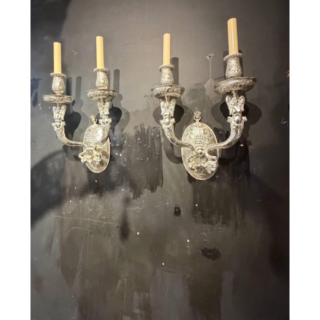 Silver 1900 Caldwell Silver Plated Sconces With Mermaid Arms 2 Lights For Sale - Image 8 of 10