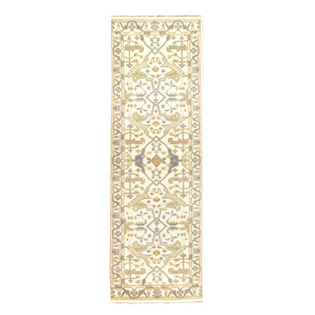 Ivory Fine Hand Knotted Oushak Runner 2'6'' X 8' For Sale - Image 4 of 4