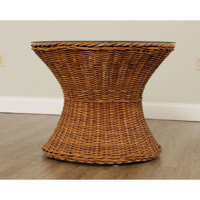 1970s Round Glass Top Wicker Side Table For Sale In Philadelphia - Image 6 of 13