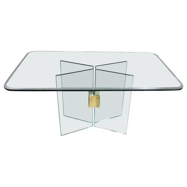 All Glass Dining Table With Brass Plated Connector Attributed to the Pace Collection For Sale - Image 13 of 13