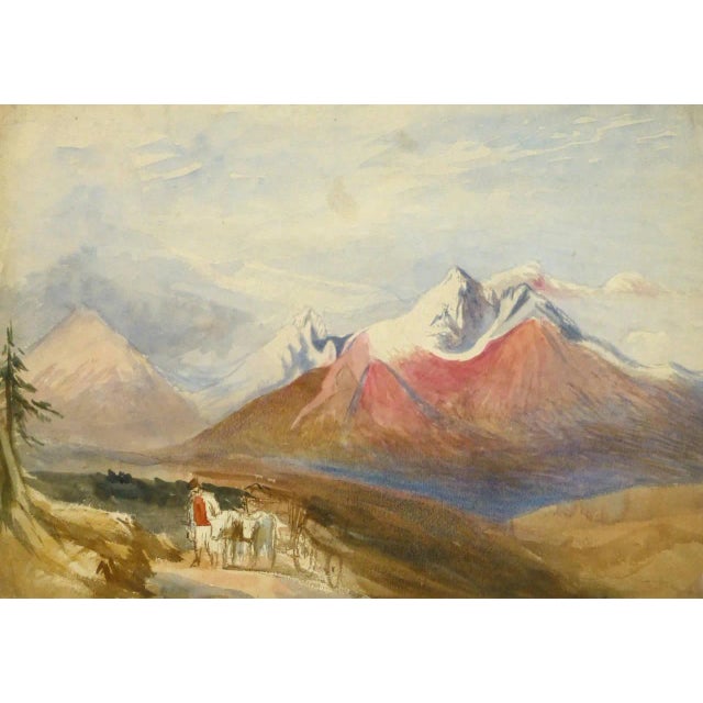 Vintage English Watercolor Landscape - Winter Peaks For Sale