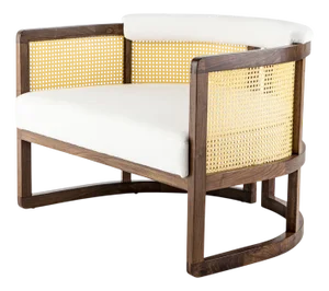 Livingston Walnut and Rattan and Linen Lounge Chair by Egg Designs