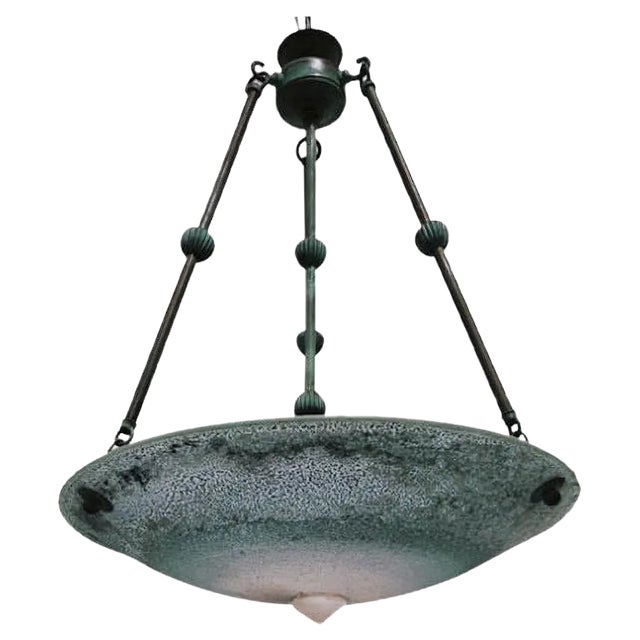 Vintage Green Glass Chandelier For Sale