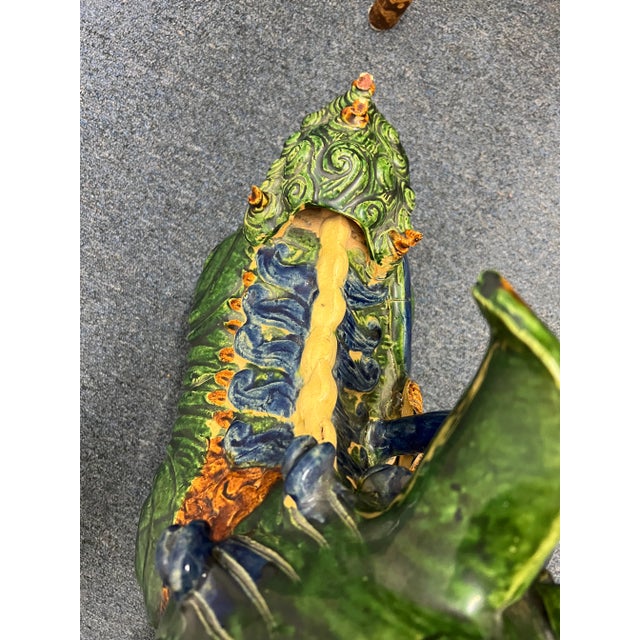 Antique Italian Majolica Chinese Foo Dog or Guardian Lion Sculptures- a Pair For Sale - Image 11 of 12
