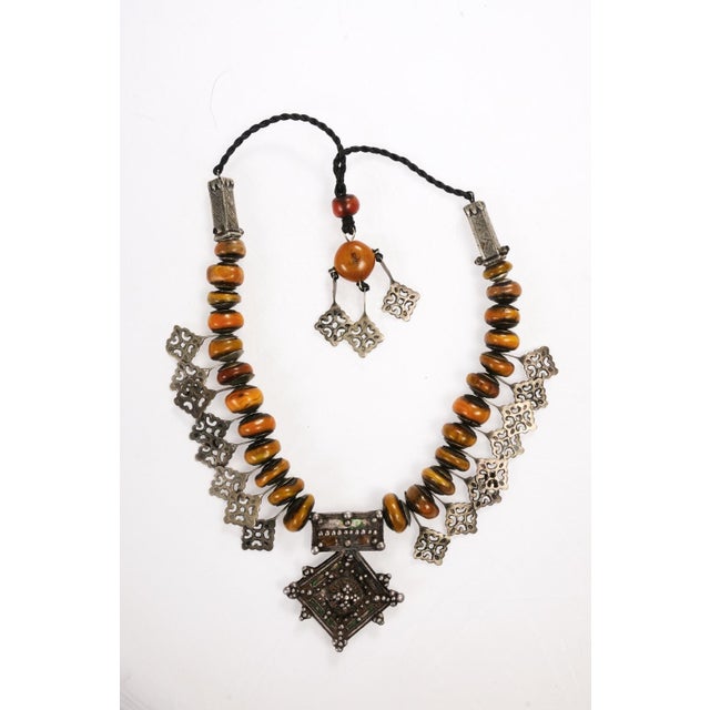 Late 20th Century Late 20th Century Faux Amber Bead & Silver Necklace For Sale - Image 5 of 12