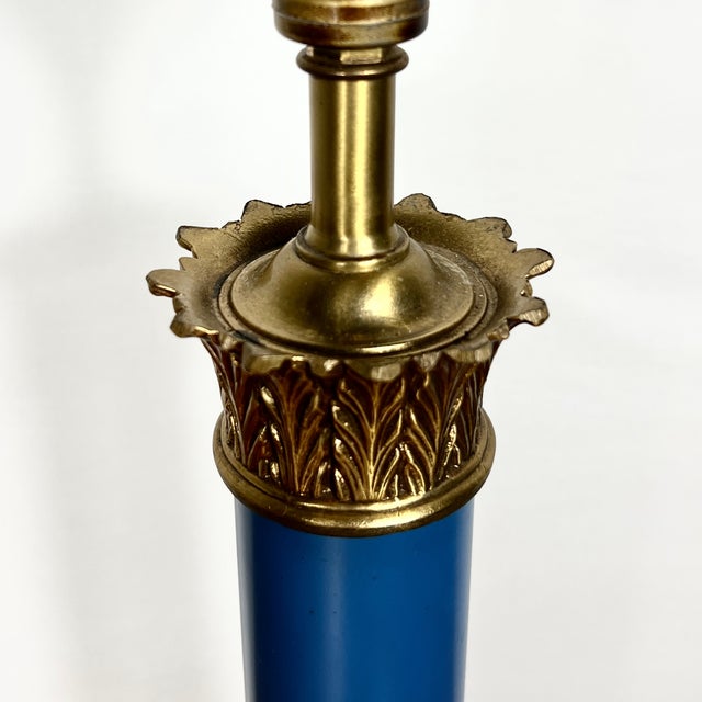 Neoclassical Lapis Lazuli Blue Plated Solid Brass Column Table Lamp For Sale - Image 9 of 13