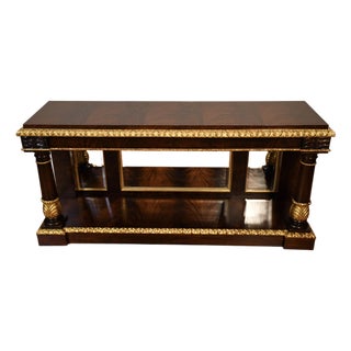 1930s French Empire Crotch Mahogany & Mirror Back Console Table For Sale