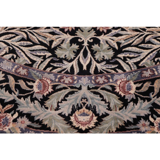 Textile Boho Chic Botanical 1990's Pak-Persian Black/Grey Wool Round Rug- 6'0'' X 6'1'' For Sale - Image 7 of 9