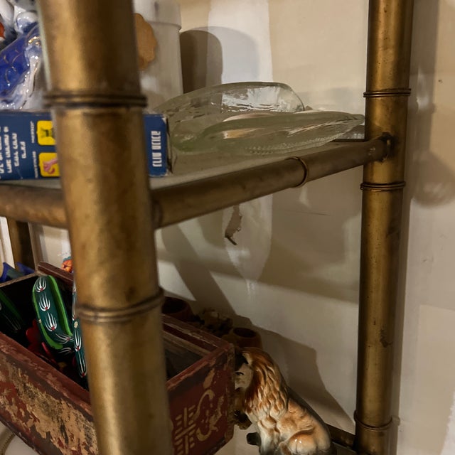 1970s Brass Bamboo Style Bookcase With Glass Shelves For Sale In Atlanta - Image 6 of 6