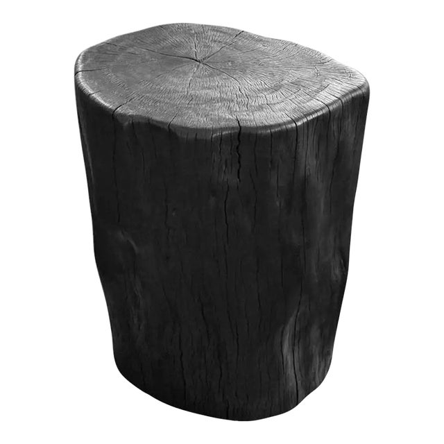 Natural Solid Lychee Wood Side Table Charred Finish, Modern Organic For Sale