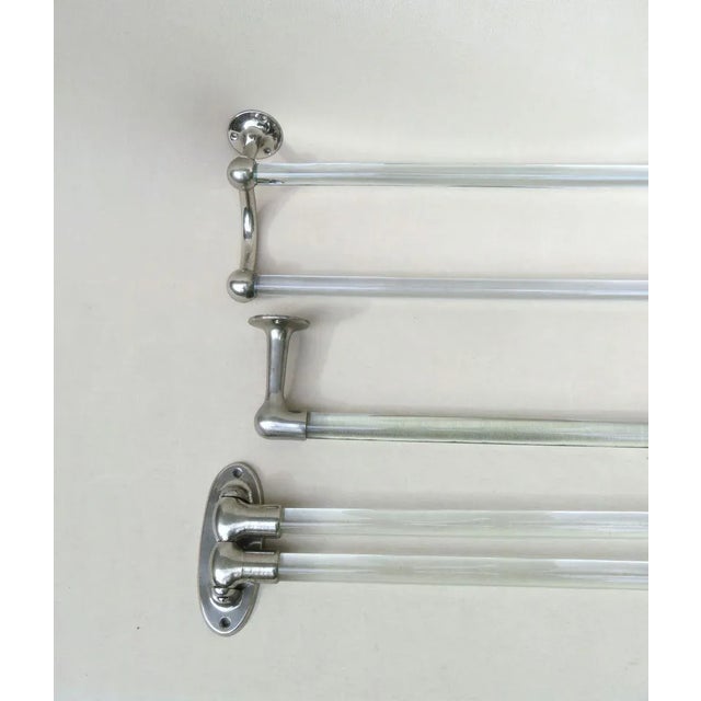 Vintage French Art Deco Glass & Nickel-Plated Towel Racks, Set of 3 For Sale - Image 3 of 18