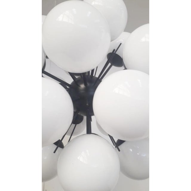 21st Century Ventiquattro Black Powder Coat Glossy White Murano Sputnik Chandelier by Fabio LTD For Sale - Image 6 of 6