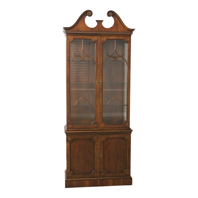 Baker Inlaid Walnut 2 Door China Display Cabinet For Sale
