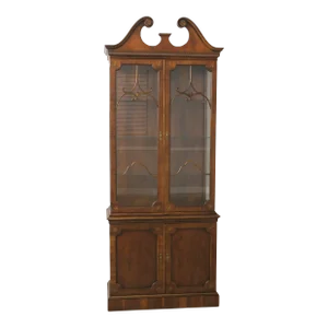 Baker Inlaid Walnut 2 Door China Display Cabinet