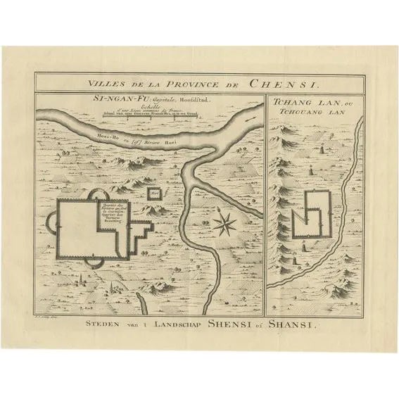 Antique Map of Cities in the Province of Shanxi in China, 1749 For Sale