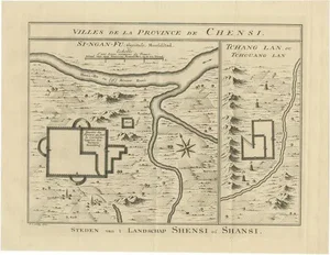 Antique Map of Cities in the Province of Shanxi in China, 1749