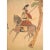 Stunning antique or vintage Showa Era large Japanese print on silk depicting a scene with Samurai. One warrior is on...