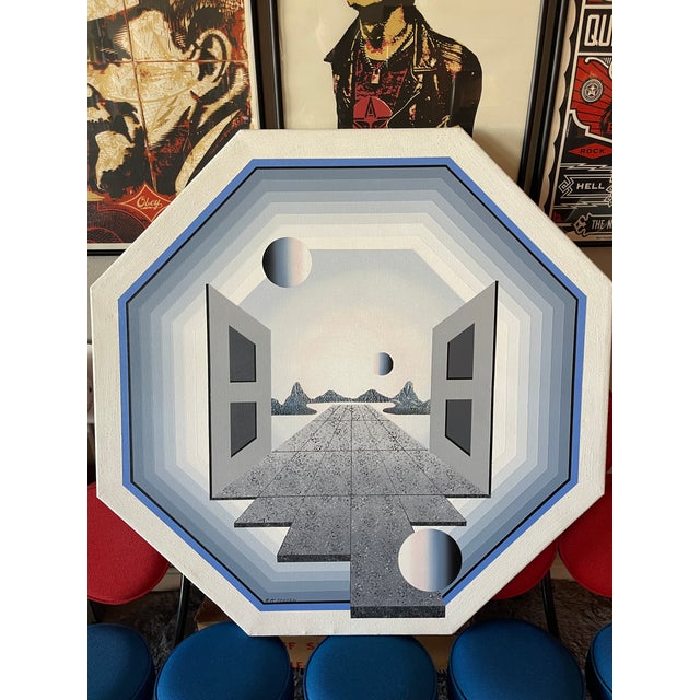 Op Art Postmodern Op Art Geometric Acrylic on Canvas Forced Perspective R. McFadden For Sale - Image 3 of 12