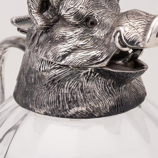 Vintage Glass Jug with Silver-Plated Boar Head from Valenti, 1970s For Sale - Image 17 of 18