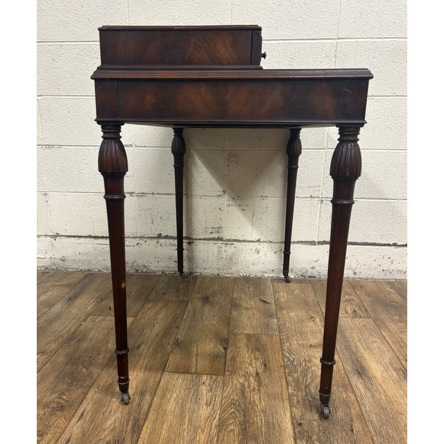Vintage Georgian Style Office Library Writing Desk With Tooled Green Leather For Sale In Kansas City - Image 6 of 8