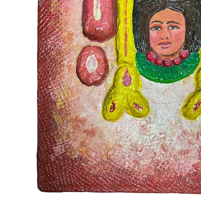 Mexican Late 20th Century Vintage Authentic Hand Painted Mexican Folk Art Hanging Wall Plaque For Sale - Image 3 of 10