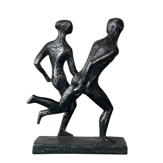 Mid-Century Modern Vintage Brutalist Statue of Running Man & Woman Couple Holding Hands - by Austin Productions 1968 For Sale - Image 3 of 12