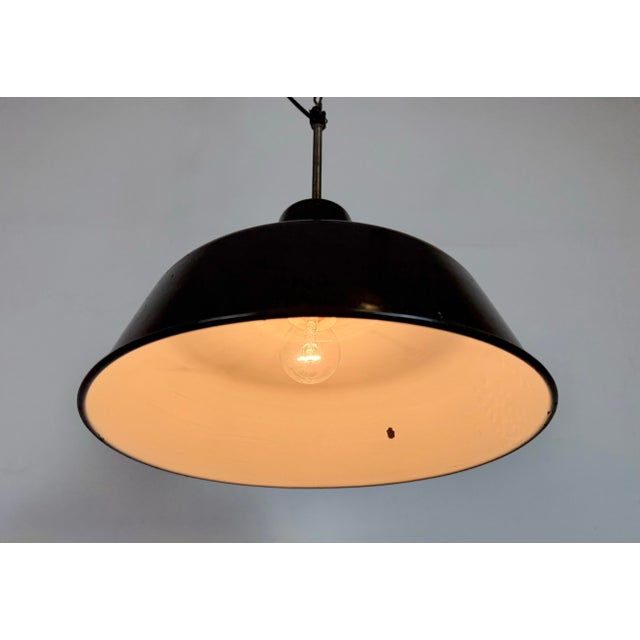 Industrial Black Enamel Factory Lamp with Iron Top, 1950s For Sale - Image 10 of 18